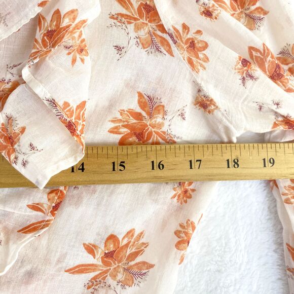 Free People Amanda Accent Blouse Top Sz XS Ruffle Floral Wrap Boho Gauzy Sheer - Picture 7 of 10